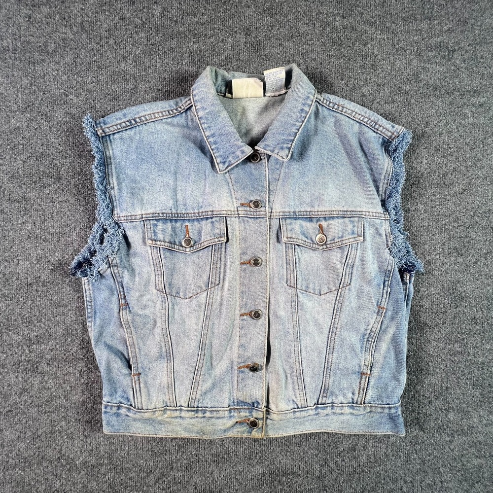 Vintage Rio Trucker Vest Women's L Blue Cotton Denim Cropped Classic Workwear